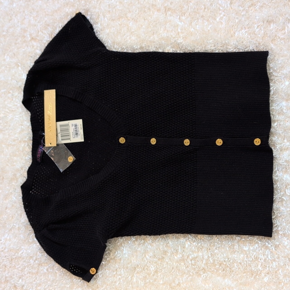 NWT!! GUESS Black Short Sleeve Button-Up sweater....